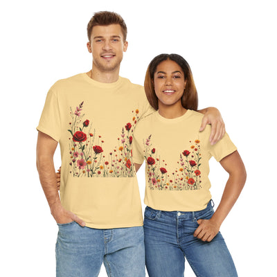 Wildflowers and Red Roses, Graphic T-Shirts for Women, Floral Shirt, Womens Short Sleeve, Ladies Graphic Tees #5033TTS