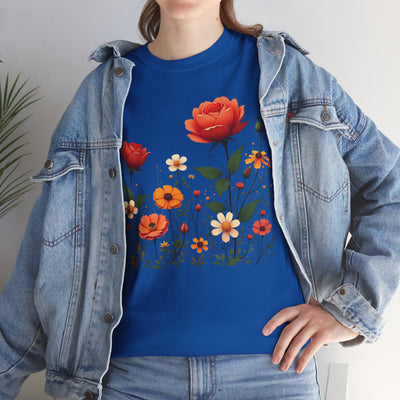 Wildflowers and Orange Roses, Graphic T-Shirts for Women, Floral Shirt, Womens Short Sleeve, Ladies Graphic Tees #5043TTS