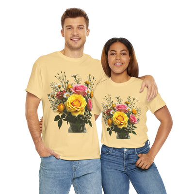 Wildflowers and Pink & Yellow Roses, Graphic T-Shirts for Women, Floral Shirt, Womens Short Sleeve, Ladies Graphic Tees #5143TTS