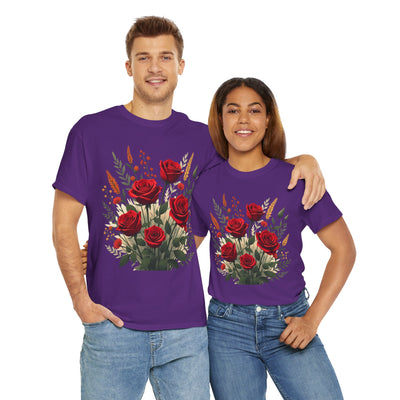 Wildflowers and Red Roses, Graphic T-Shirts for Women, Floral Shirt, Womens Short Sleeve, Ladies Graphic Tees #5129TTS