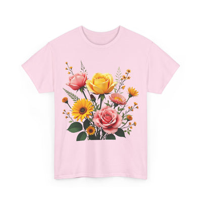 Wildflowers and Pink & Yellow Roses, Graphic T-Shirts for Women, Floral Shirt, Womens Short Sleeve, Ladies Graphic Tees #5146TTS