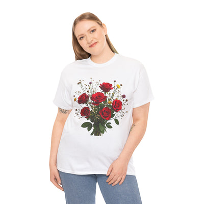 Wildflowers and Red Roses, Graphic T-Shirts for Women, Floral Shirt, Womens Short Sleeve, Ladies Graphic Tees #5131TTS
