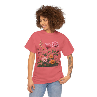 Wildflowers and Pink Roses, Graphic T-Shirts for Women, Floral Shirt, Womens Short Sleeve, Ladies Graphic Tees #5013TTS
