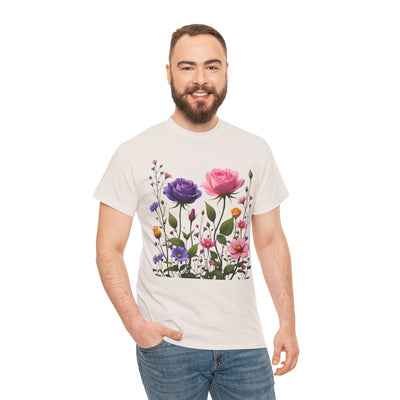 Wildflowers and Pink/Violet Roses, Graphic T-Shirts for Women, Floral Shirt, Womens Short Sleeve, Ladies Graphic Tees #5101TTS