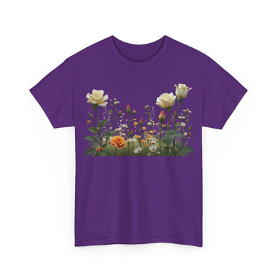Wildflowers and White Roses, Graphic T-Shirts for Women, Floral Shirt, Womens Short Sleeve, Ladies Graphic Tees #5039TTS