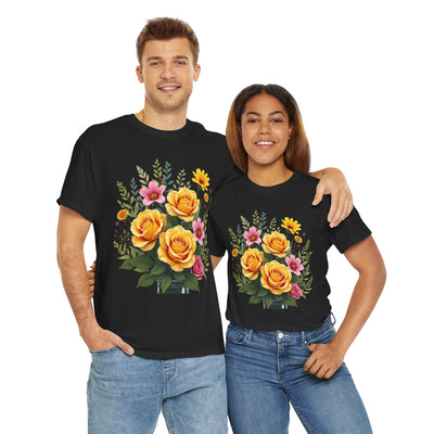Wildflowers and Yellow Roses, Graphic T-Shirts for Women, Floral Shirt, Womens Short Sleeve, Ladies Graphic Tees #5135TTS
