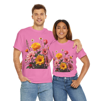 Wildflowers and Pink & Yellow Roses, Graphic T-Shirts for Women, Floral Shirt, Womens Short Sleeve, Ladies Graphic Tees #5147TTS