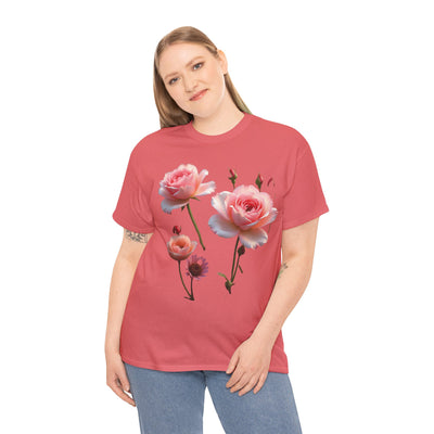 Wildflowers and Pink Roses, Graphic T-Shirts for Women, Floral Shirt, Womens Short Sleeve, Ladies Graphic Tees #5019TTS
