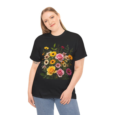 Wildflowers and Pink & Yellow Roses, Graphic T-Shirts for Women, Floral Shirt, Womens Short Sleeve, Ladies Graphic Tees #5150TTS