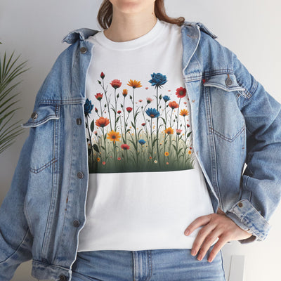 Wildflowers and Blue Roses, Graphic T-Shirts for Women, Floral Shirt, Womens Short Sleeve, Ladies Graphic Tees #5050TTS