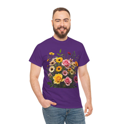 Wildflowers and Pink & Yellow Roses, Graphic T-Shirts for Women, Floral Shirt, Womens Short Sleeve, Ladies Graphic Tees #5150TTS