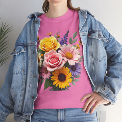 Wildflowers and Pink & Yellow Roses, Graphic T-Shirts for Women, Floral Shirt, Womens Short Sleeve, Ladies Graphic Tees #5145TTS