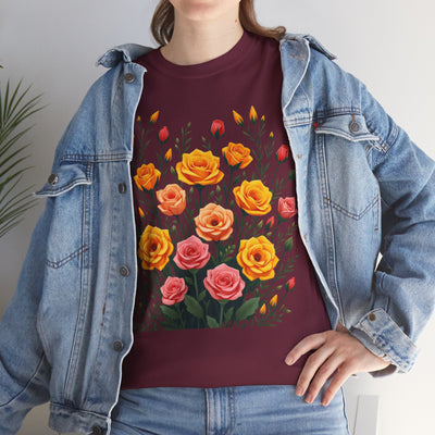 Wildflowers and Pink & Yellow Roses, Graphic T-Shirts for Women, Floral Shirt, Womens Short Sleeve, Ladies Graphic Tees #5140TTS