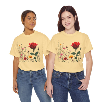 Wildflowers and a Red Rose, Graphic T-Shirts for Women, Floral Shirt, Womens Short Sleeve, Ladies Graphic Tees #5006TTS