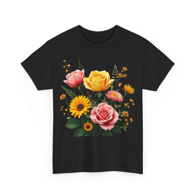 Wildflowers and Pink & Yellow Roses, Graphic T-Shirts for Women, Floral Shirt, Womens Short Sleeve, Ladies Graphic Tees #5146TTS