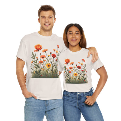 Wildflowers and Orange Roses, Graphic T-Shirts for Women, Floral Shirt, Womens Short Sleeve, Ladies Graphic Tees #5045TTS