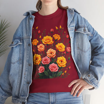 Wildflowers and Pink & Yellow Roses, Graphic T-Shirts for Women, Floral Shirt, Womens Short Sleeve, Ladies Graphic Tees #5140TTS