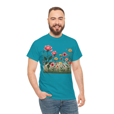 Wildflowers and Pink Roses, Graphic T-Shirts for Women, Floral Shirt, Womens Short Sleeve, Ladies Graphic Tees #5020TTS