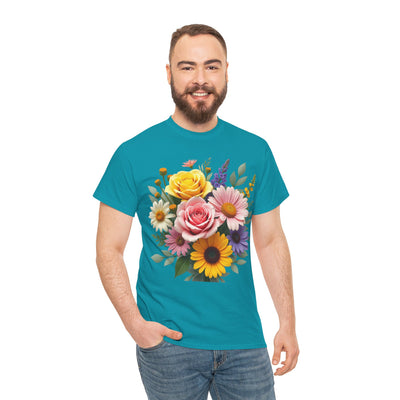 Wildflowers and Pink & Yellow Roses, Graphic T-Shirts for Women, Floral Shirt, Womens Short Sleeve, Ladies Graphic Tees #5145TTS