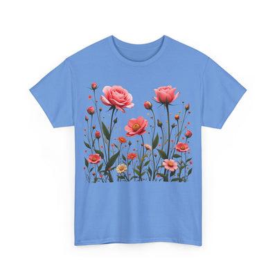 Wildflowers and Pink Roses, Graphic T-Shirts for Women, Floral Shirt, Womens Short Sleeve, Ladies Graphic Tees #5022TTS