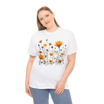 Wildflowers and Yellow Roses, Graphic T-Shirts for Women, Floral Shirt, Womens Short Sleeve, Ladies Graphic Tees #5011TTS