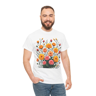 Wildflowers and Pink & Yellow Roses, Graphic T-Shirts for Women, Floral Shirt, Womens Short Sleeve, Ladies Graphic Tees #5140TTS
