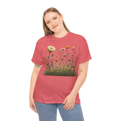 Wildflowers and White Roses, Graphic T-Shirts for Women, Floral Shirt, Womens Short Sleeve, Ladies Graphic Tees #5041TTS