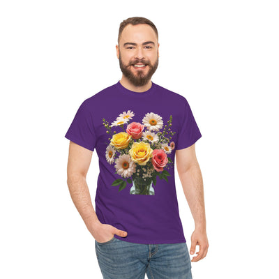 Wildflowers and Pink & Yellow Roses, Graphic T-Shirts for Women, Floral Shirt, Womens Short Sleeve, Ladies Graphic Tees #5136TTS