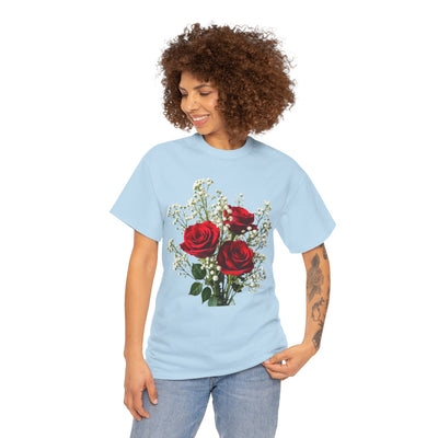 Wildflowers and Red Roses, Graphic T-Shirts for Women, Floral Shirt, Womens Short Sleeve, Ladies Graphic Tees #5127TTS