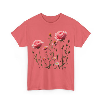 Wildflowers and Pink Roses, Graphic T-Shirts for Women, Floral Shirt, Womens Short Sleeve, Ladies Graphic Tees #5018TTS