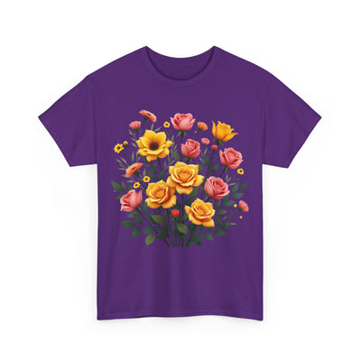 Wildflowers and Pink & Yellow Roses, Graphic T-Shirts for Women, Floral Shirt, Womens Short Sleeve, Ladies Graphic Tees #5139TTS