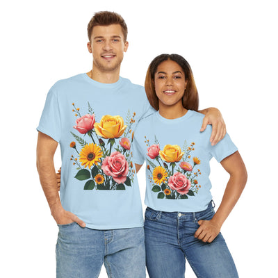 Wildflowers and Pink & Yellow Roses, Graphic T-Shirts for Women, Floral Shirt, Womens Short Sleeve, Ladies Graphic Tees #5146TTS