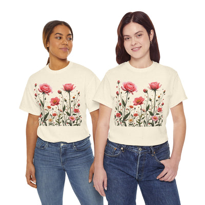 Wildflowers and Pink Roses, Graphic T-Shirts for Women, Floral Shirt, Womens Short Sleeve, Ladies Graphic Tees #5022TTS