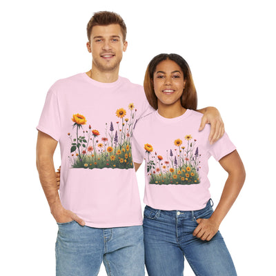 Wildflowers and Yellow Roses, Graphic T-Shirts for Women, Floral Shirt, Womens Short Sleeve, Ladies Graphic Tees #5028TTS
