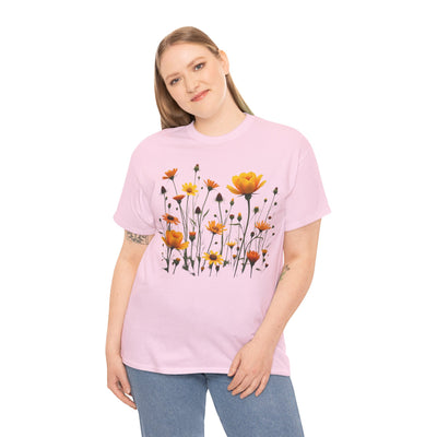 Wildflowers and Yellow Roses, Graphic T-Shirts for Women, Floral Shirt, Womens Short Sleeve, Ladies Graphic Tees #5011TTS