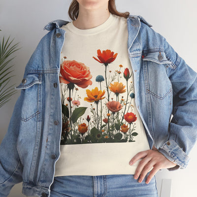 Wildflowers and Orange Roses, Graphic T-Shirts for Women, Floral Shirt, Womens Short Sleeve, Ladies Graphic Tees #5044TTS