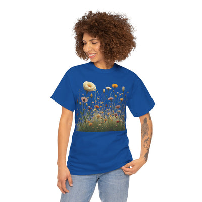 Wildflowers and White Roses, Graphic T-Shirts for Women, Floral Shirt, Womens Short Sleeve, Ladies Graphic Tees #5041TTS