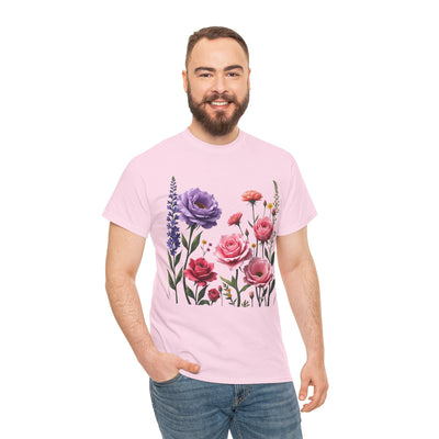Wildflowers and Pink/Violet Roses, Graphic T-Shirts for Women, Floral Shirt, Womens Short Sleeve, Ladies Graphic Tees #5100TTS