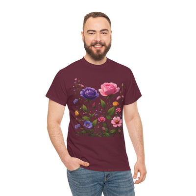 Wildflowers and Pink/Violet Roses, Graphic T-Shirts for Women, Floral Shirt, Womens Short Sleeve, Ladies Graphic Tees #5101TTS