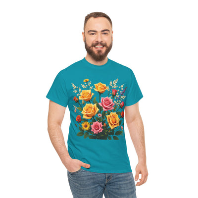 Wildflowers and Pink & Yellow Roses, Graphic T-Shirts for Women, Floral Shirt, Womens Short Sleeve, Ladies Graphic Tees #5142TTS