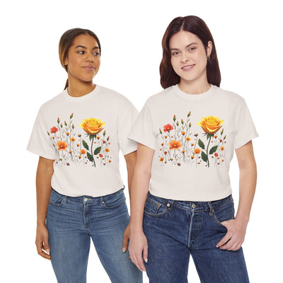 Wildflowers and a Yellow Rose, Graphic T-Shirts for Women, Floral Shirt, Womens Short Sleeve, Ladies Graphic Tees #5010TTS