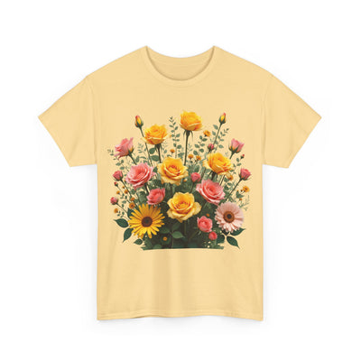 Wildflowers and Pink & Yellow Roses, Graphic T-Shirts for Women, Floral Shirt, Womens Short Sleeve, Ladies Graphic Tees #5141TTS