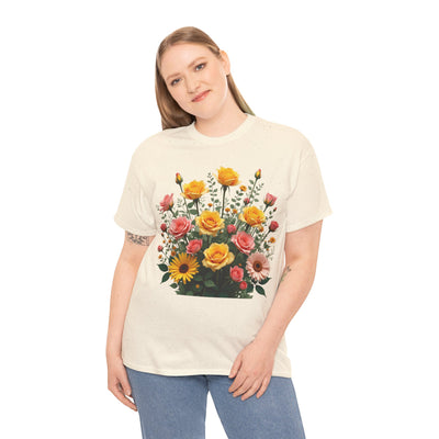 Wildflowers and Pink & Yellow Roses, Graphic T-Shirts for Women, Floral Shirt, Womens Short Sleeve, Ladies Graphic Tees #5141TTS
