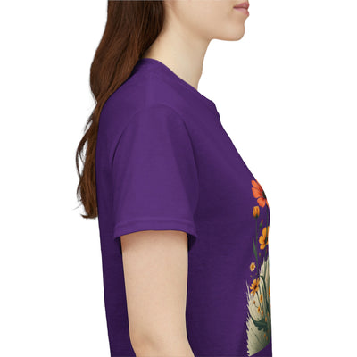 Wildflowers and Orange Roses, Graphic T-Shirts for Women, Floral Shirt, Womens Short Sleeve, Ladies Graphic Tees #5047TTS