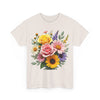 Wildflowers and Pink & Yellow Roses, Graphic T-Shirts for Women, Floral Shirt, Womens Short Sleeve, Ladies Graphic Tees #5145TTS