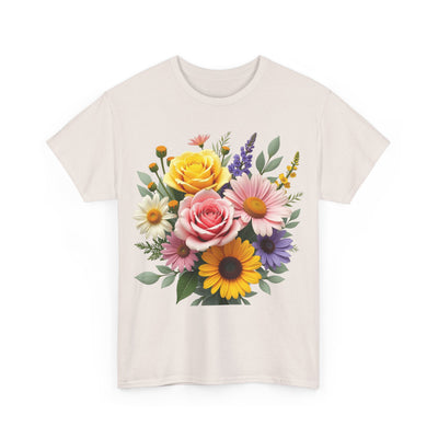 Wildflowers and Pink & Yellow Roses, Graphic T-Shirts for Women, Floral Shirt, Womens Short Sleeve, Ladies Graphic Tees #5145TTS