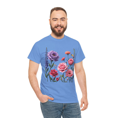 Wildflowers and Pink/Violet Roses, Graphic T-Shirts for Women, Floral Shirt, Womens Short Sleeve, Ladies Graphic Tees #5100TTS