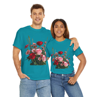 Wildflowers and Red & Pink Roses, Graphic T-Shirts for Women, Floral Shirt, Womens Short Sleeve, Ladies Graphic Tees #5132TTS