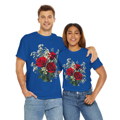 Wildflowers and Red Roses, Graphic T-Shirts for Women, Floral Shirt, Womens Short Sleeve, Ladies Graphic Tees #5127TTS