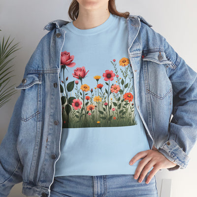 Wildflowers and Pink Roses, Graphic T-Shirts for Women, Floral Shirt, Womens Short Sleeve, Ladies Graphic Tees #5020TTS